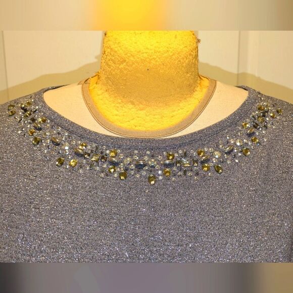 $5 Item! Premise Studio XL Embellished Collar Metallic Sparkle Stretch Sweater - Picture 3 of 8